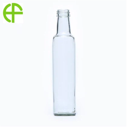 250 ml baltas apvalus sėmenų aliejaus stiklinis butelis